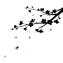 剪影风樱花枝条飘落花瓣设计素材