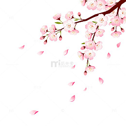 手绘风樱花枝飘落花瓣设计素材