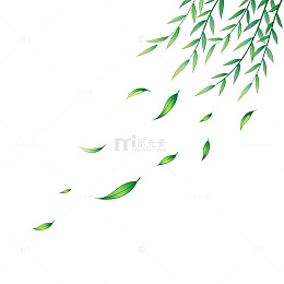 水彩风柳枝飘叶手绘装饰素材