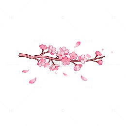 手绘风樱花枝条插画设计素材