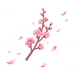 手绘风樱花枝条花瓣插画设计素材