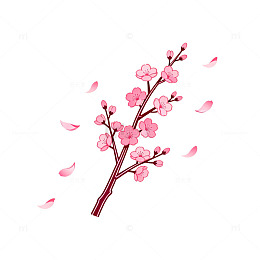 手绘风樱花枝条矢量设计素材