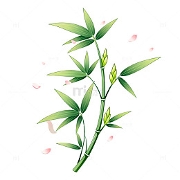 水墨风竹枝樱花手绘植物设计素材