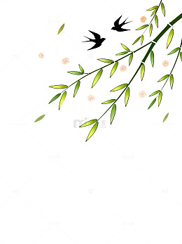 国风手绘春日柳枝飞燕插画素材