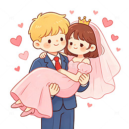 卡通风婚礼情侣拥抱插画免扣元素素材
