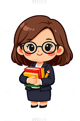 卡通风教师捧书可爱人物设计素材