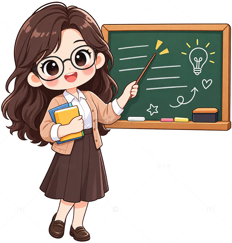 卡通风教师教学场景插画设计素材