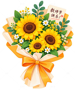 插画风教师节向日葵花束设计素材