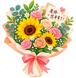手绘风教师节花束插画设计免扣素材