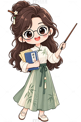 Q版国风少女手绘古装学生设计素材