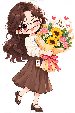 Q版卡通教师节花束插画设计素材