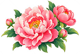工笔风牡丹花盛开插画设计素材