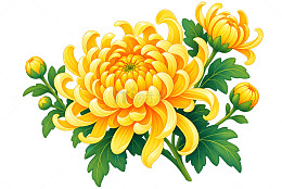 矢量风秋季菊花花卉插画设计素材