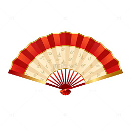 国风手绘红色折扇设计素材