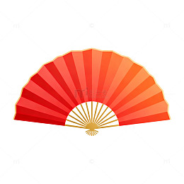 扁平风红色折扇传统元素设计素材