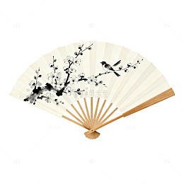 水墨风梅花喜鹊折扇设计素材
