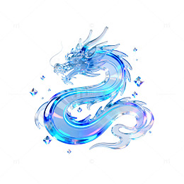 水彩风蓝色龙形图案设计素材