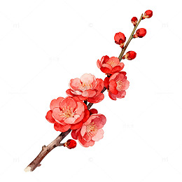国风水墨梅花枝手绘花卉设计素材
