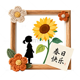 手作风春日女孩向日葵相框设计素材