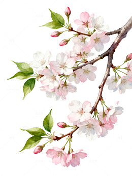 水彩风樱花枝条手绘花卉设计素材