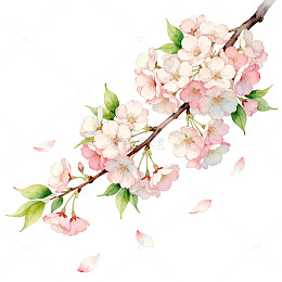 水彩风樱花枝条手绘花卉设计素材