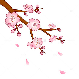 卡通风樱花枝条手绘花瓣飘落设计素材