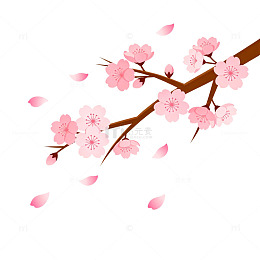 扁平风樱花枝条插画设计素材