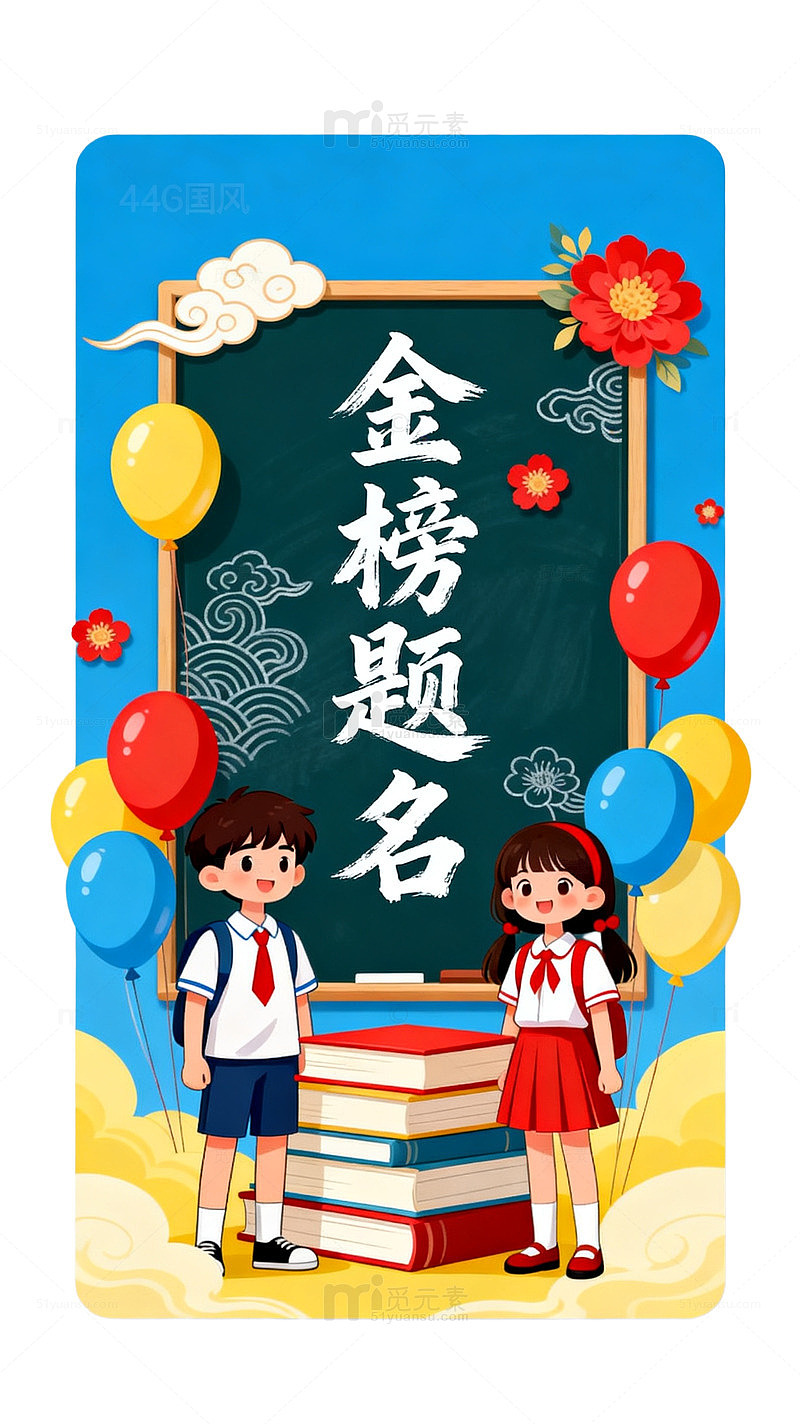 卡通风金榜题名学生庆祝设计素材