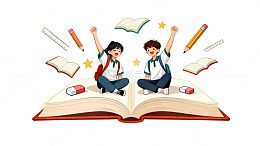 卡通风学生读书学习插画设计素材