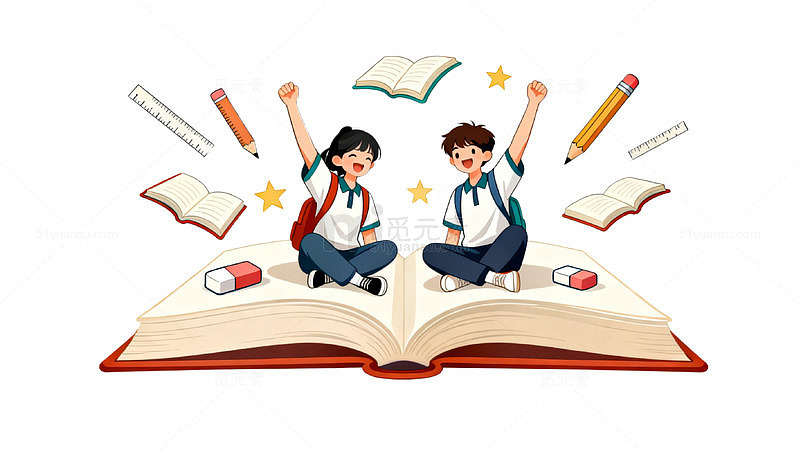 卡通风学生读书学习插画设计素材