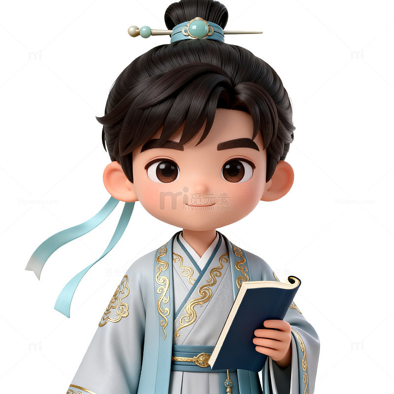 Q版古风书生卡通人物设计素材