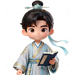 Q版古风少年读书手办设计素材