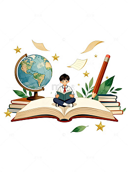 卡通风学生读书学习插画设计素材