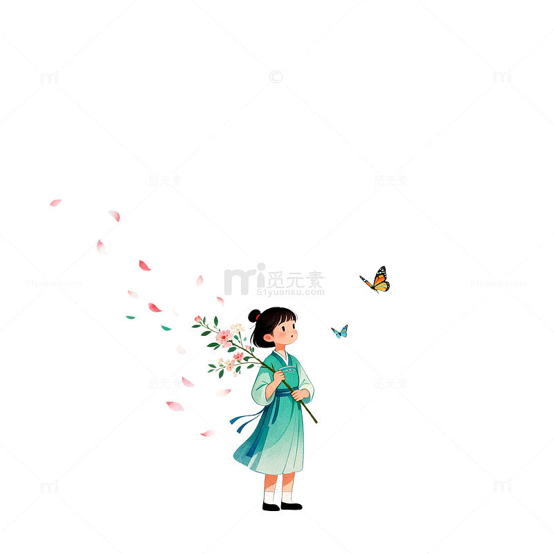 插画风古风少女蝴蝶场景设计素材