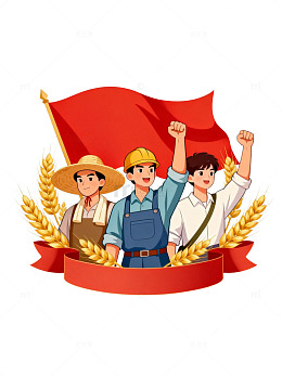卡通风农民举旗丰收插画设计素材