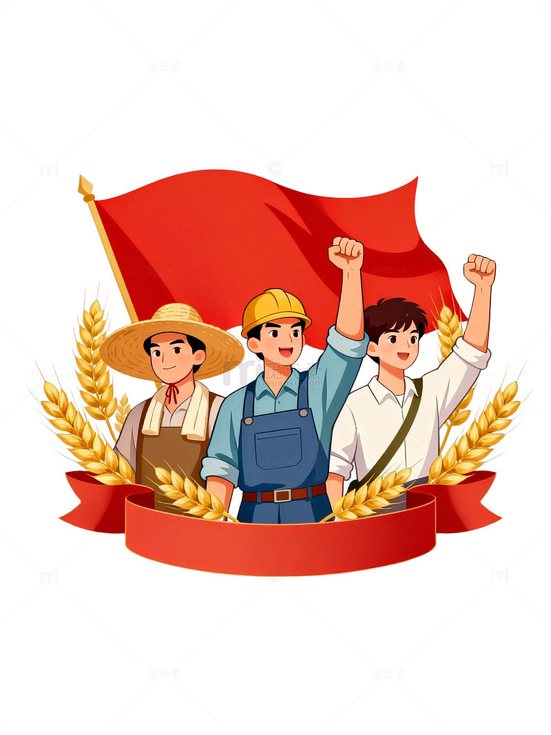 卡通风农民举旗丰收插画设计素材
