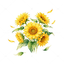 水彩风向日葵花束手绘插画设计素材