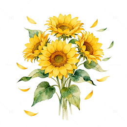 水彩风向日葵花束插画设计素材