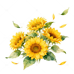 水彩风向日葵花束手绘插画设计素材