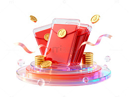 3D风格红包金币堆叠设计素材