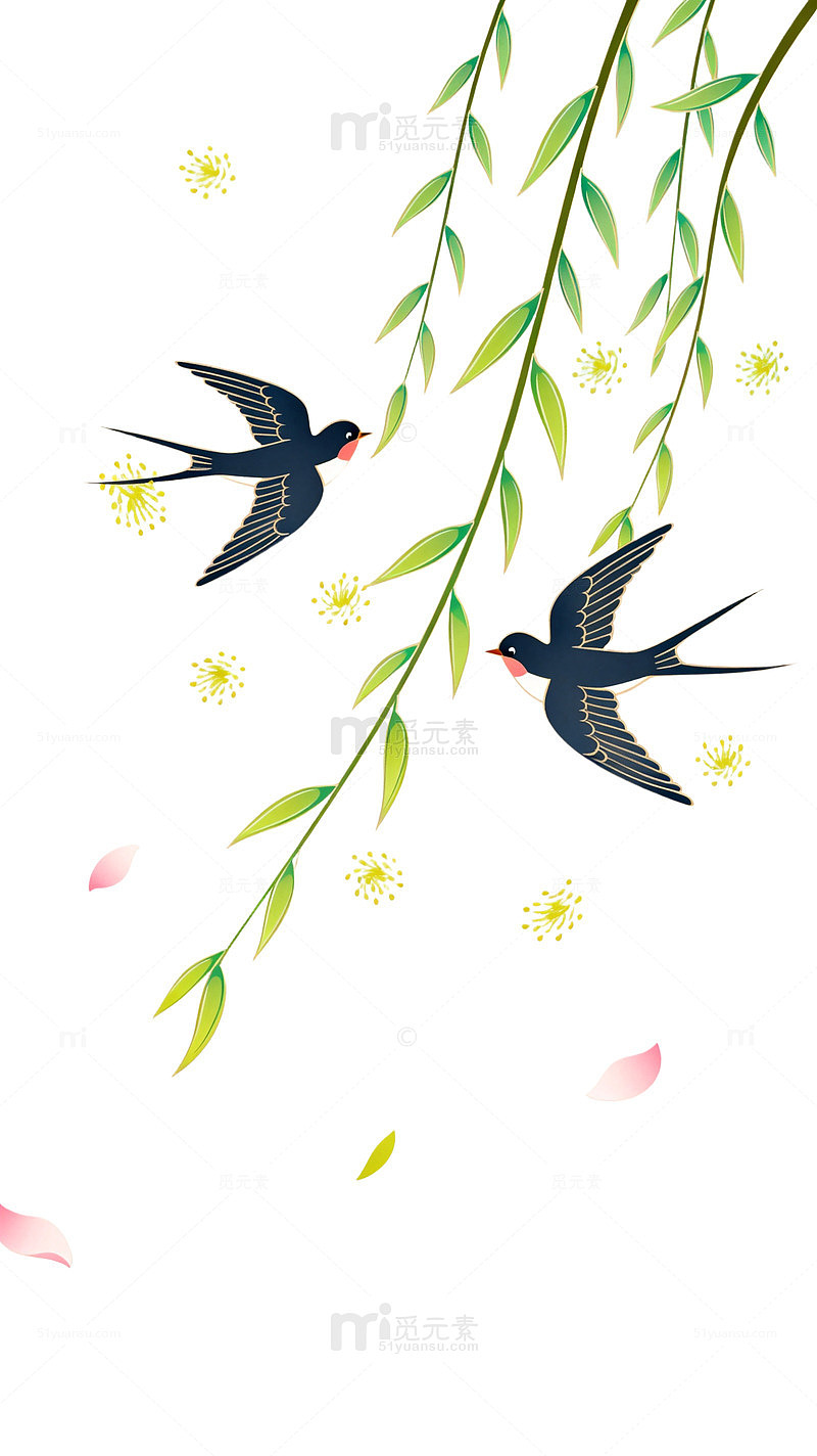 插画风春日燕子柳枝设计素材